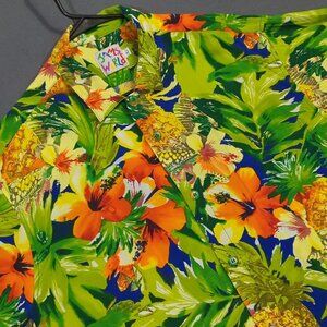 Jams World Shirt Mens L Multi Rayon Floral Hawaiian Pineapple Tropical Button Up